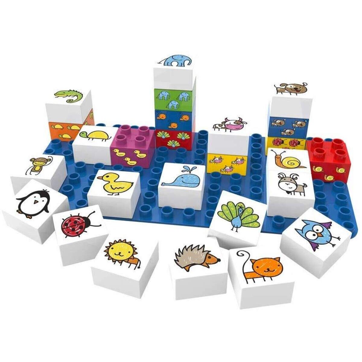 BiOBUDDi Lernbausteine Set Tiere, 26 Klemmbausteine mit Grundplatte