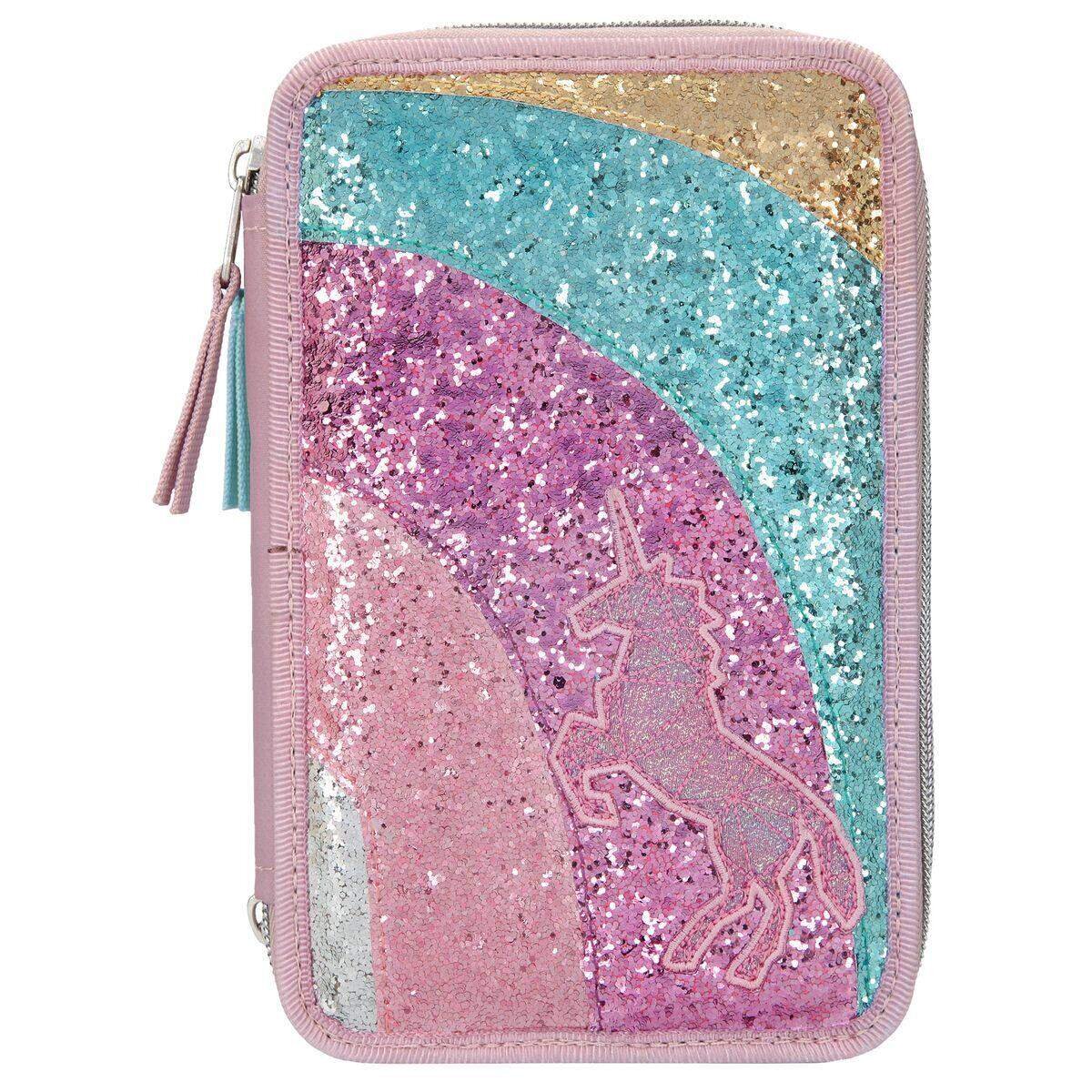 Depesche Ylvi & the Minimoomis 3-Fach Federtaschen Regenbogen Glitzer Mauve