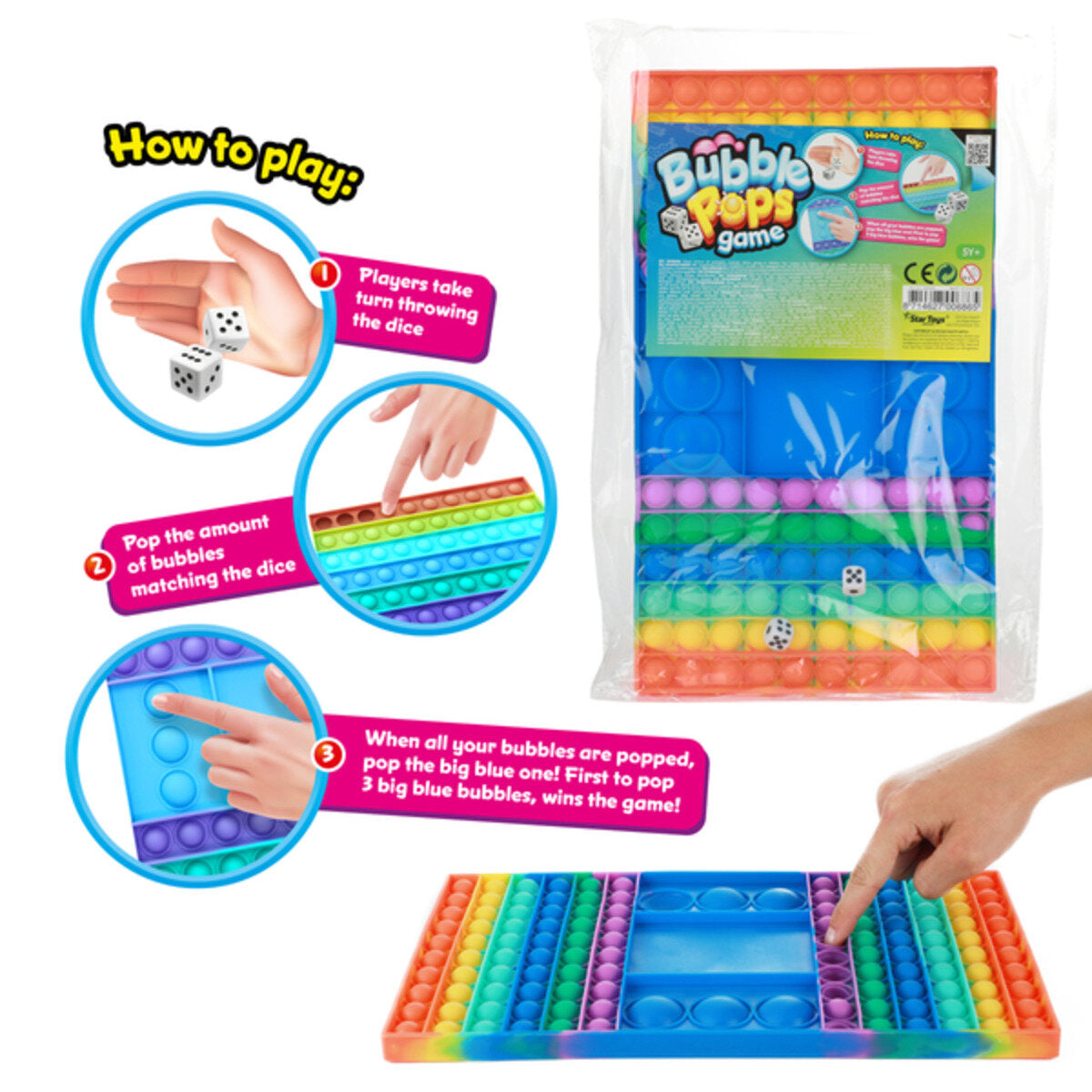 Fidget Pop Brettspiel Bubble Pops incl. Würfel aus hochwertigem Silikon