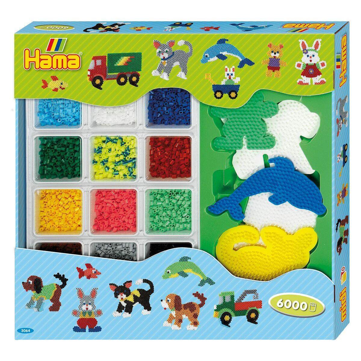 Hama Super Geschenkpackung, ca. 6000 Bügelperlen, 5 Stiftplatten und 6 Motivstützen