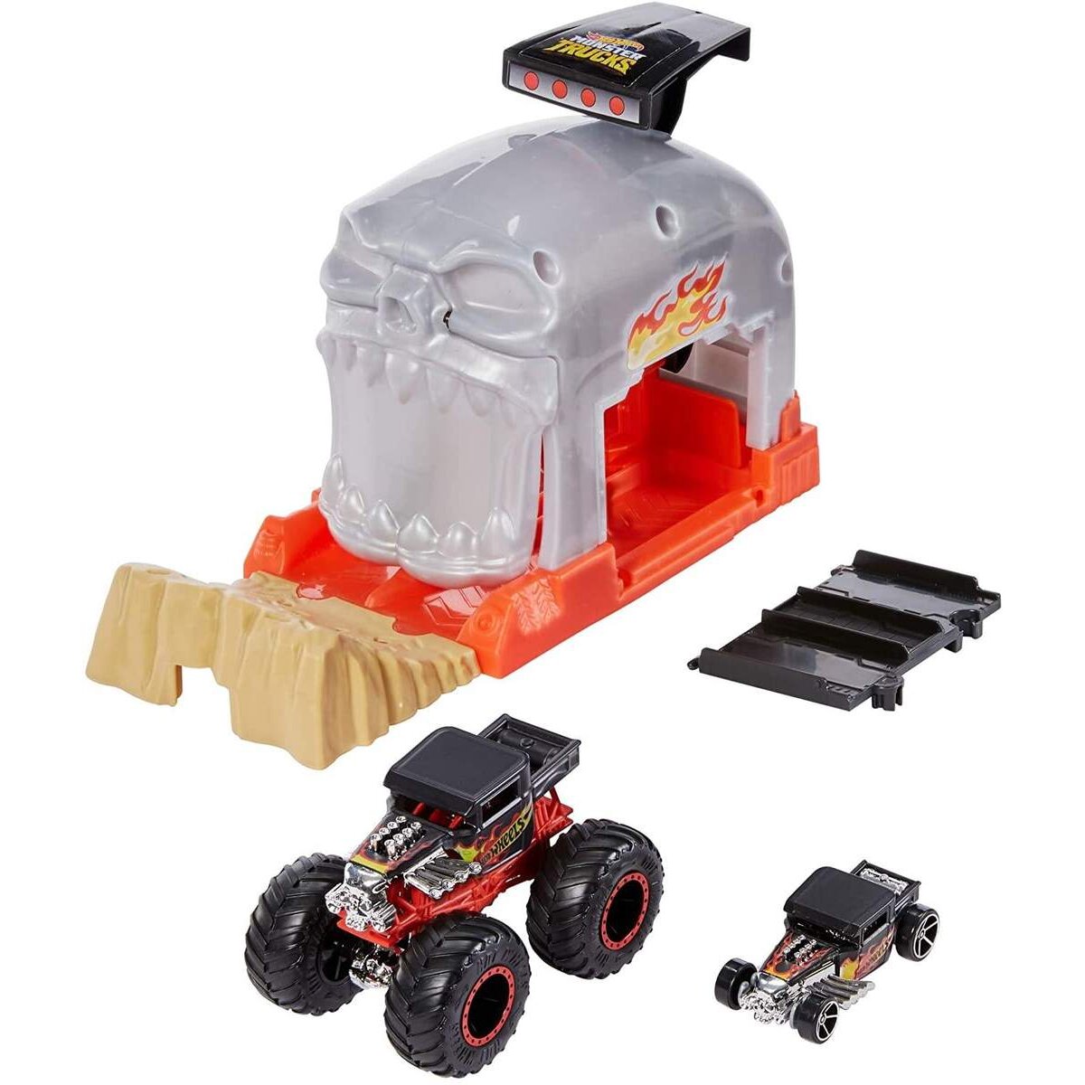 Hot Wheels Monster Trucks Bone Shaker Startrampe Spielset inkl. 2 Spielzeugautos