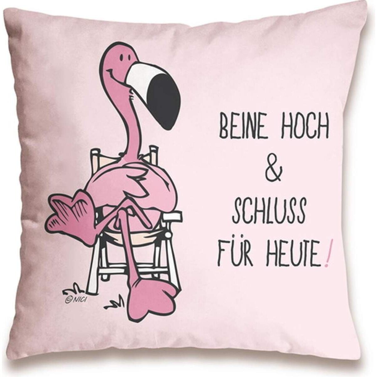 NICI Flamingo Baumwollkissen Beine hoch und Schluss für heute, 37 x 37 cm