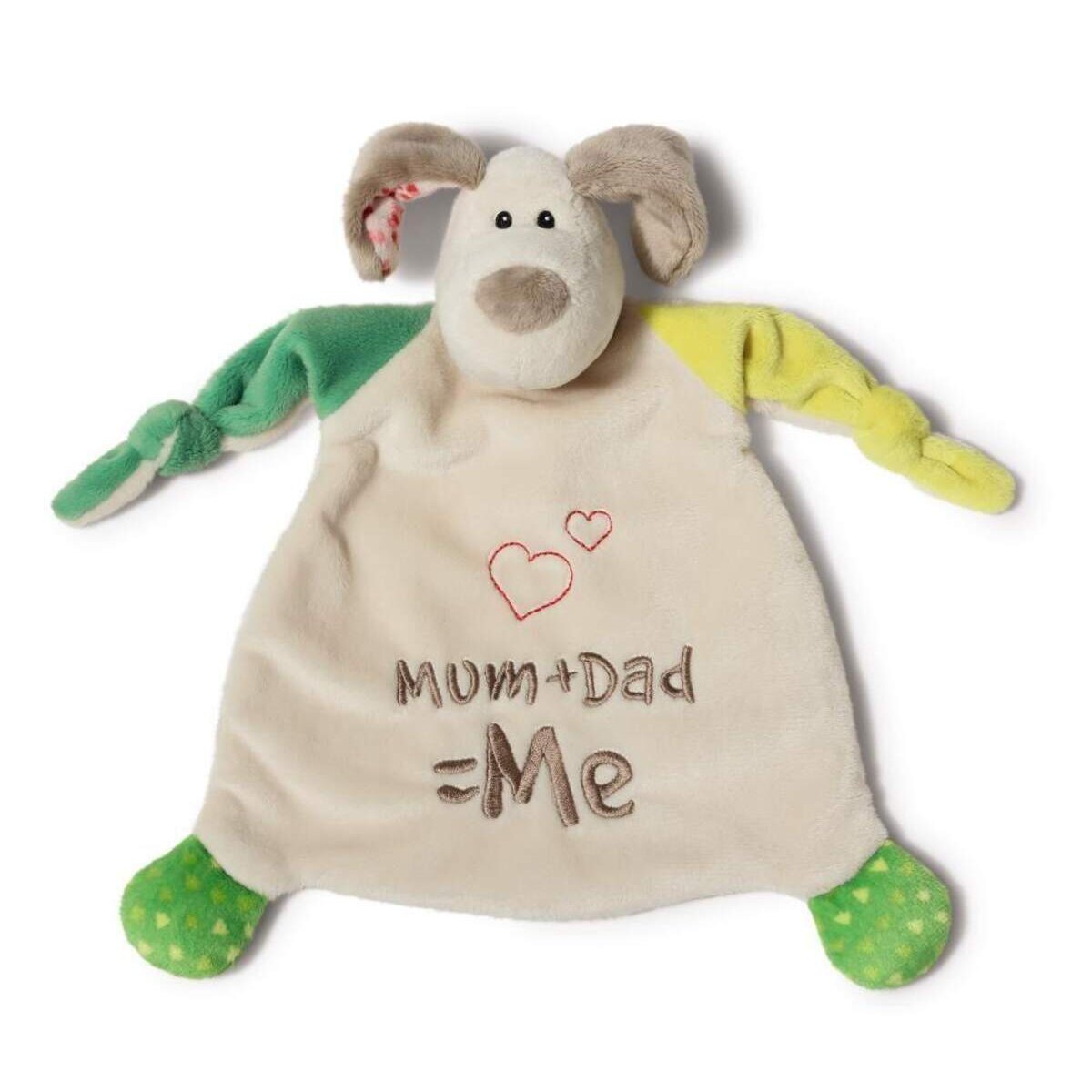 NICI My First NICI Schmusetuch Hund Mum+Dad=Me, 25 x 25cm
