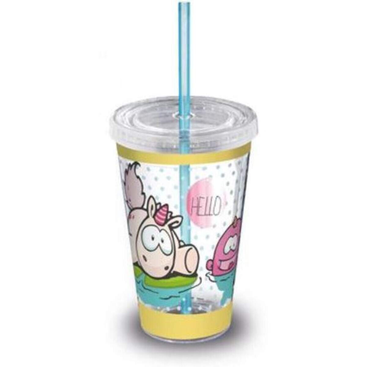 NICI Theodor and Friends Safttrinkbecher Einhorn-Wal Rainbow Bubble Hello