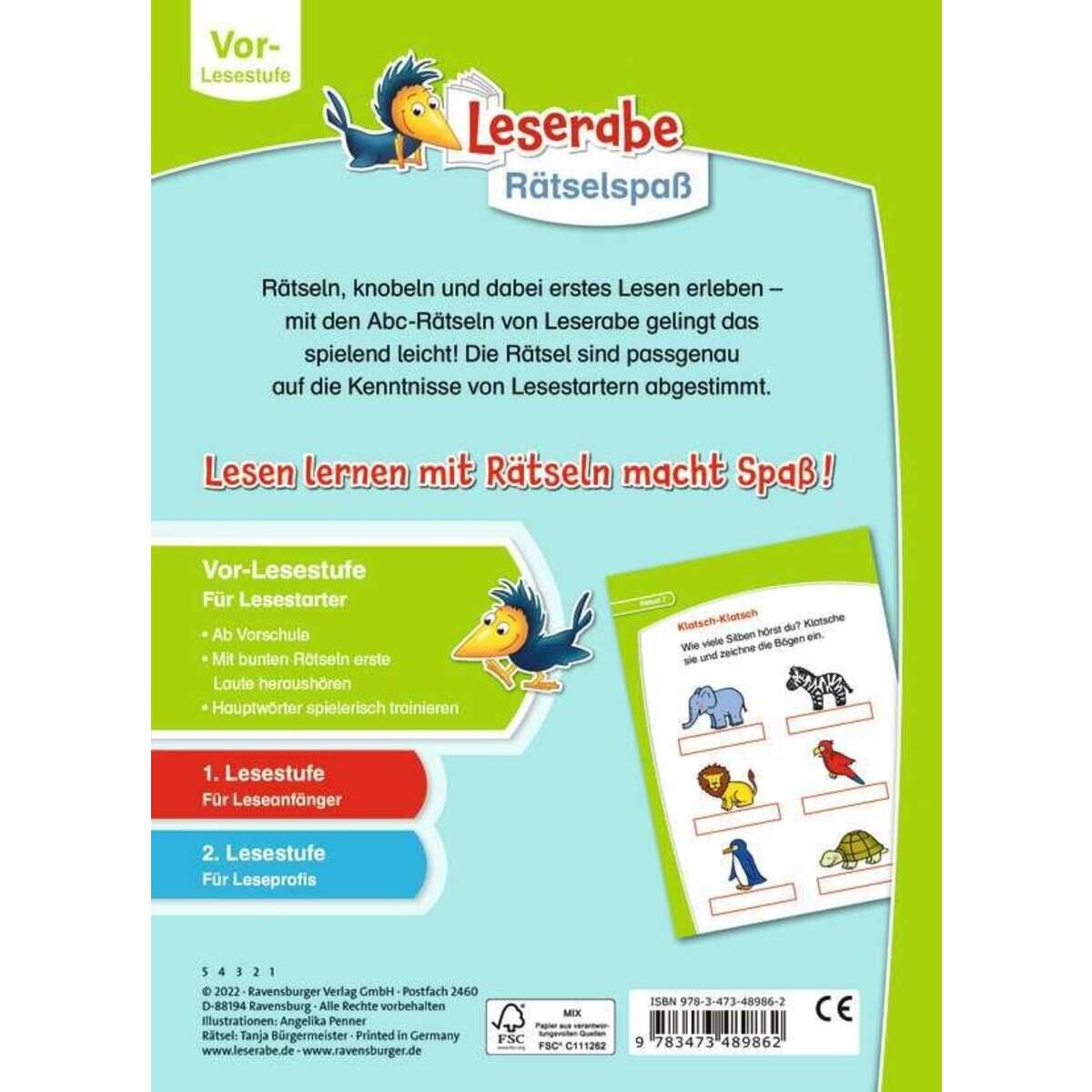 Ravensburger Leserabe: Abc-Rätsel für Lesestarter (Vor-Lesestufe)