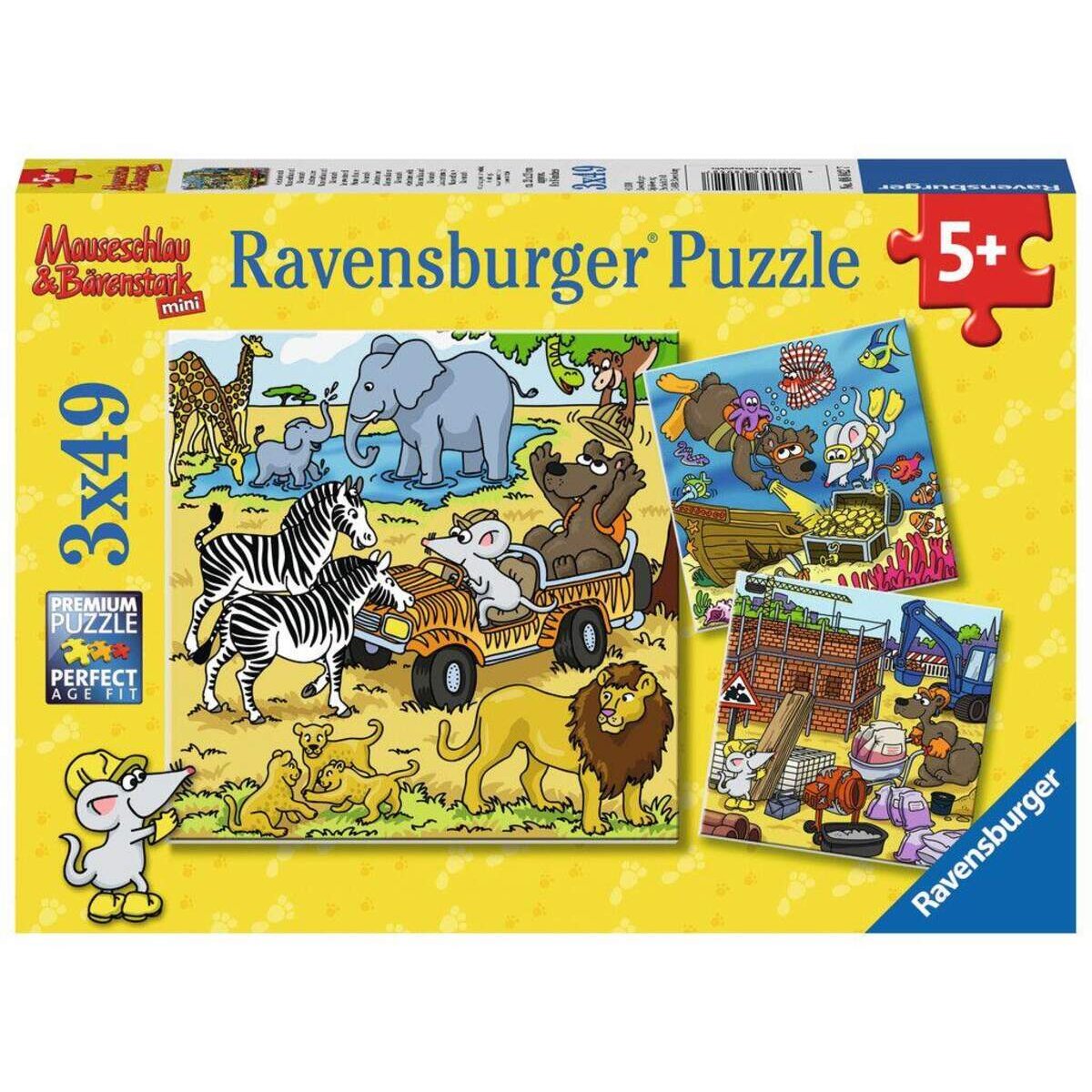 Ravensburger Puzzle Abenteuer mit Mauseschlau und Bärenstark, 3x49 eile