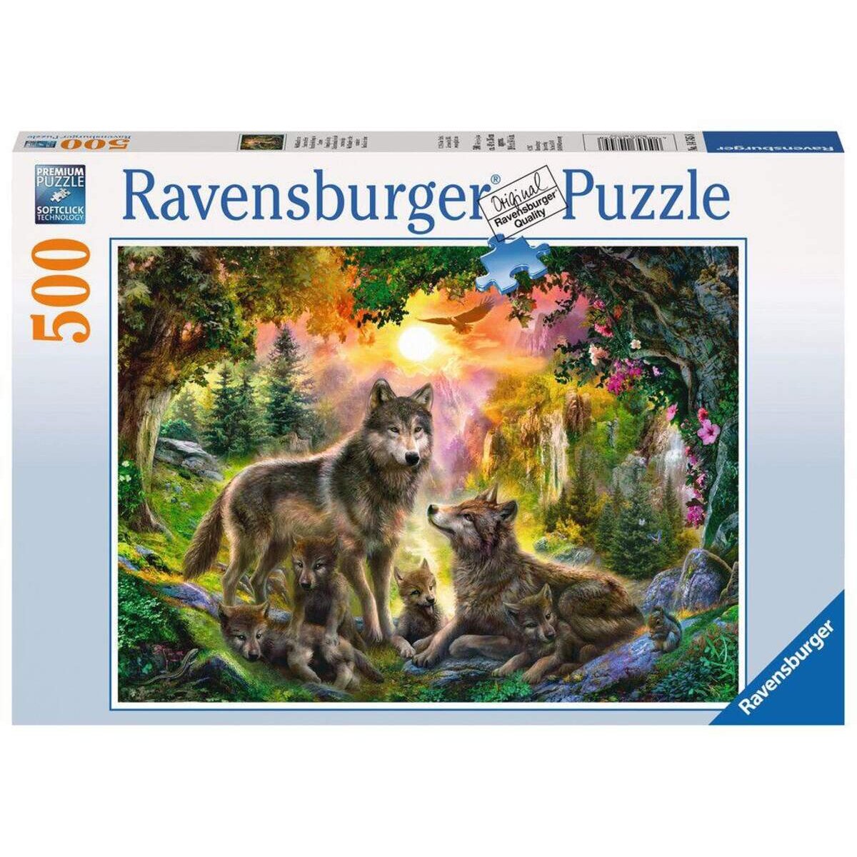 Ravensburger Puzzle Wolfsfamilie im Sonnenschein, 500 Teile