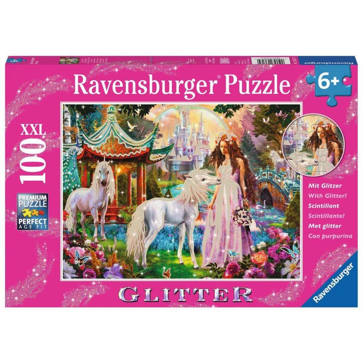 Ravensburger XXL Glitter Puzzle Im Reich der Blütenkönigin, 100 Teile