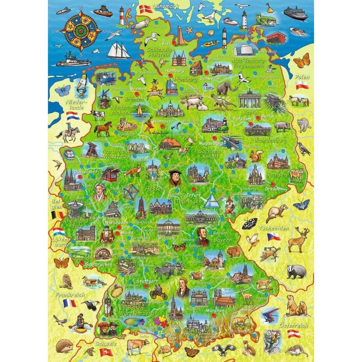Ravensburger XXL Puzzle - Bunte Deutschlandkarte, 200 Teile
