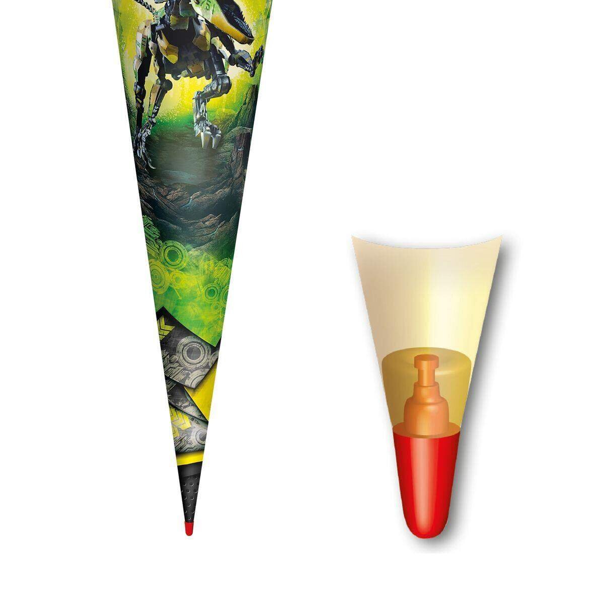 Roth Motiv-Schultüte, Robo-Rex, 70cm, rund, Rot(h)-Spitze, Filzverschluss