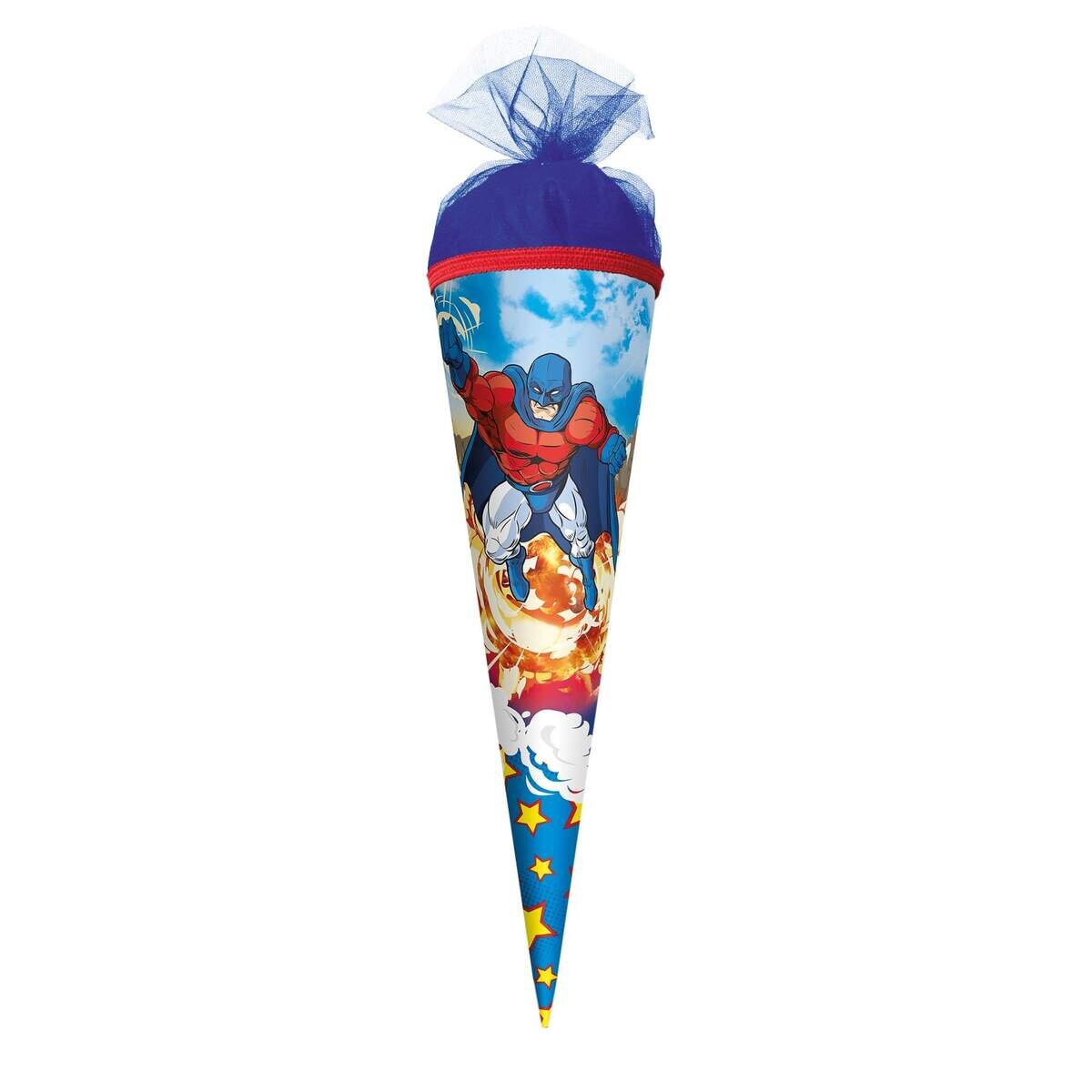 Roth Motiv-Schultüte, Superheld, 35 cm, rund, Tüllverschluss
