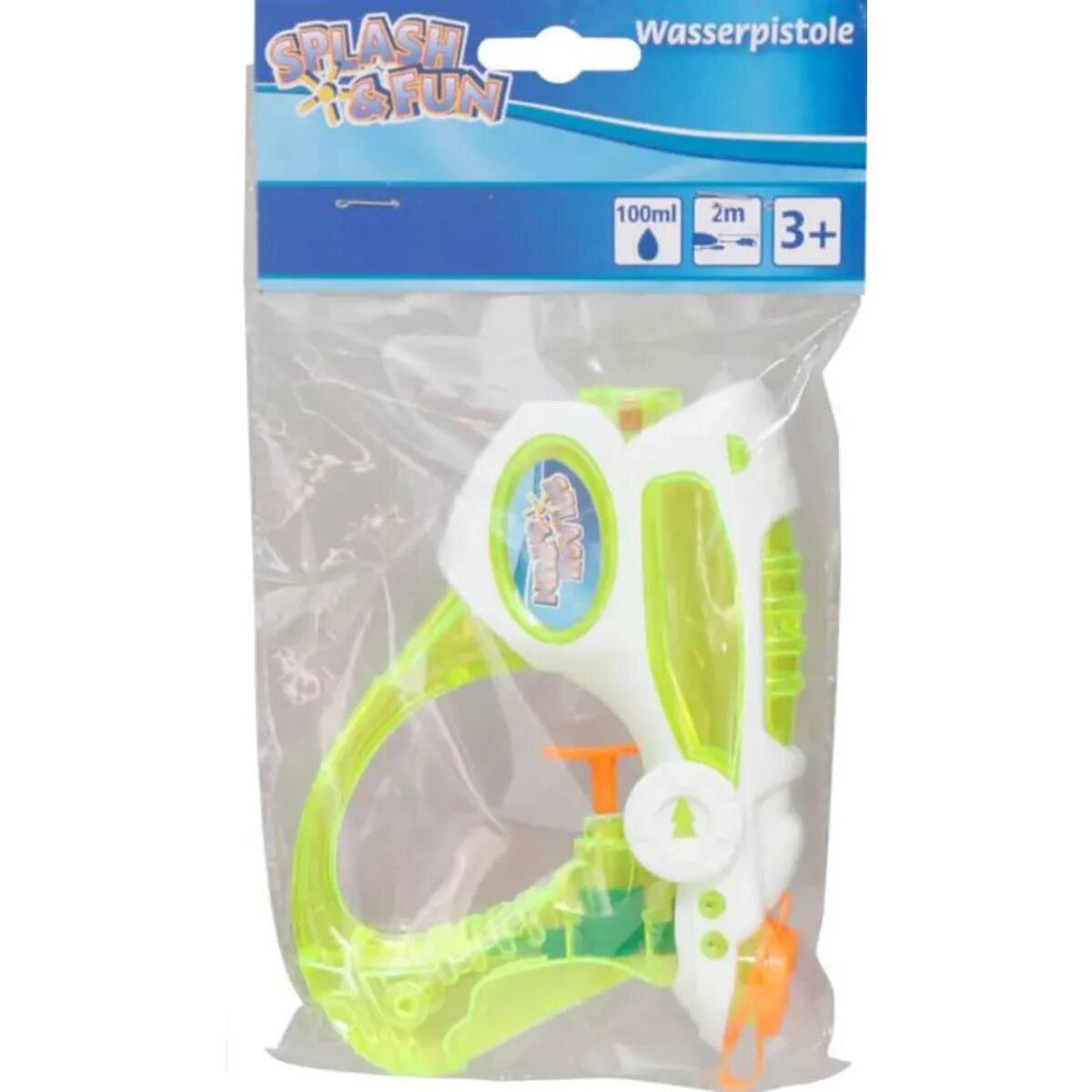 Splash & Fun Wasserpistole transparent, 16 cm, 1 Stück, 2-fach sortiert