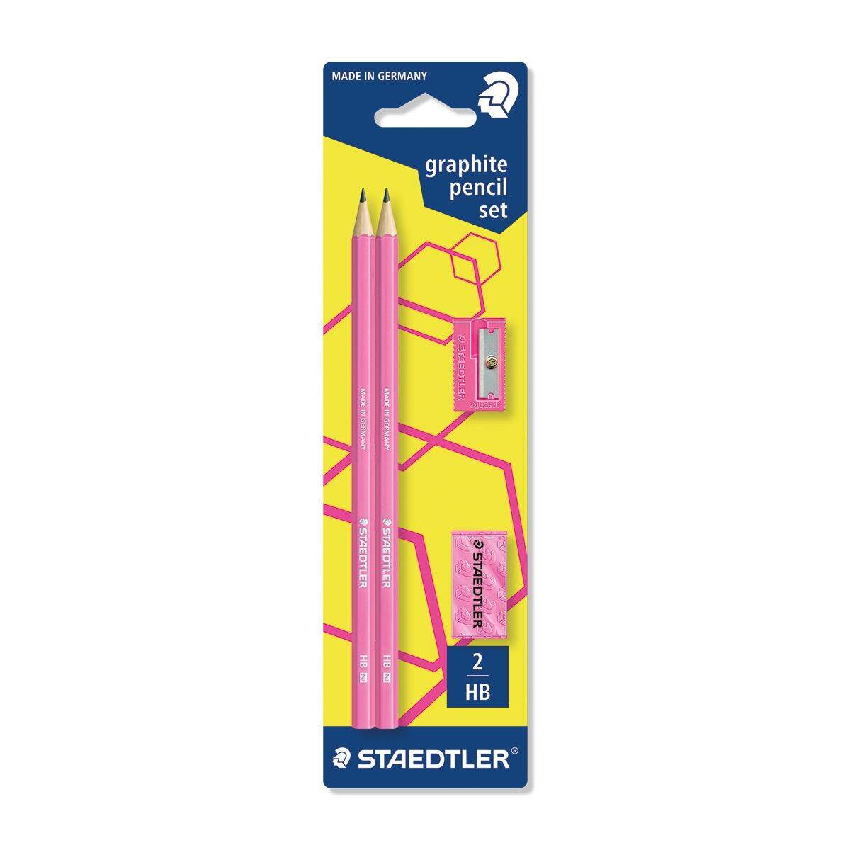 STAEDTLER® Bleistift Set HB neon 2 Bleistifte, 1 Radierer und 1 Spitzer neon/pink