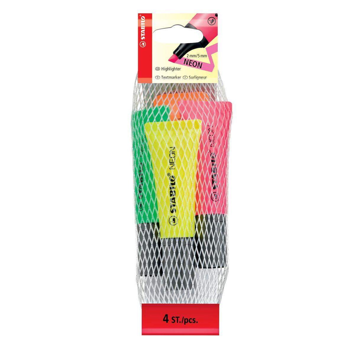 Textmarker - STABILO NEON - 4er Pack - gelb, grün, pink, orange