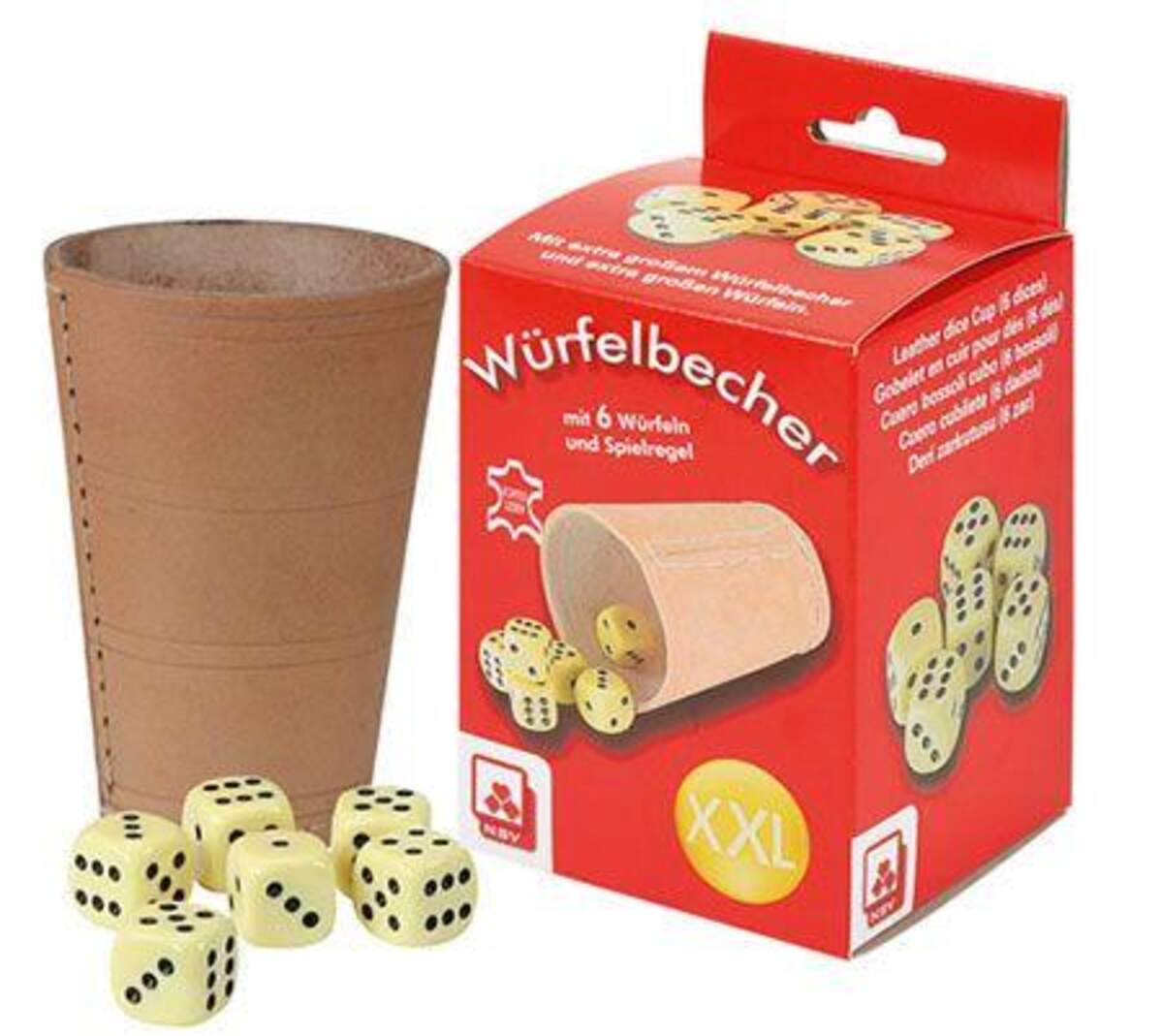 Nürnberger Spielkarten Würfelbecher Leder XL mit Würfel in Faltschachtel