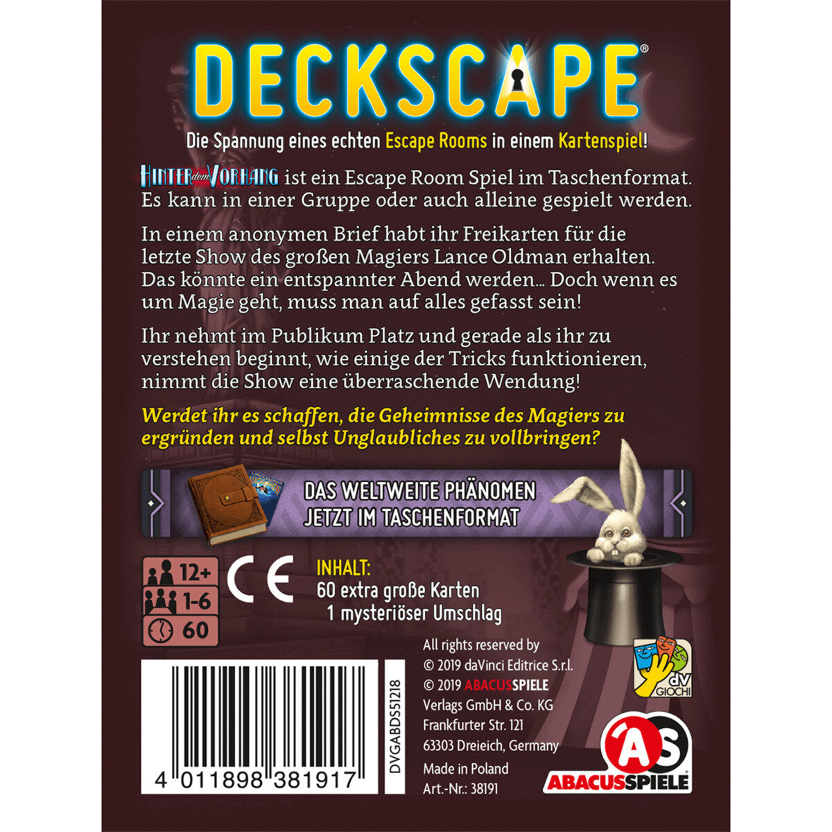 Asmodee Abacusspiele Deckscape Hinter dem Vorhang