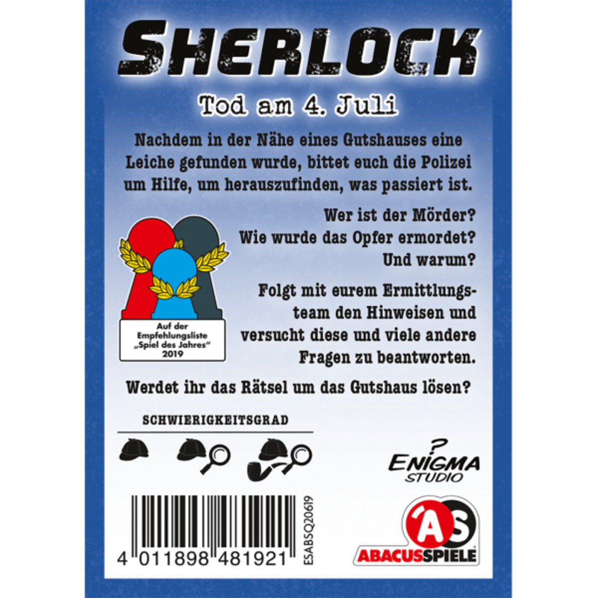 Asmodee Abacusspiele Sherlock Tod am 4. Juli
