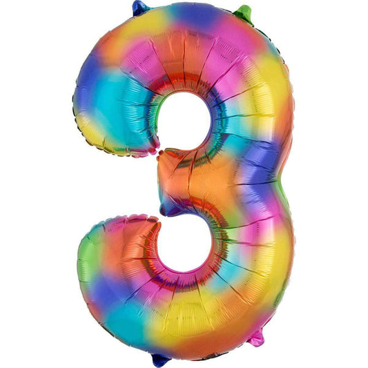 amscan Folienballon SuperShape Zahl "3" Rainbow Splash