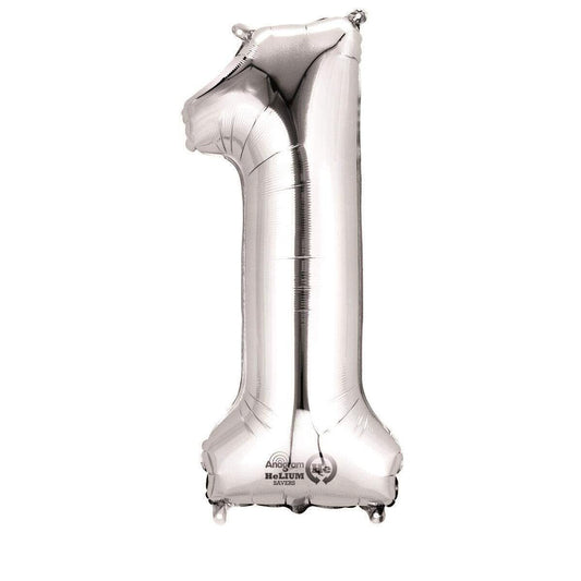 amscan Folienballon Zahl 1, silber, ca. 86cm