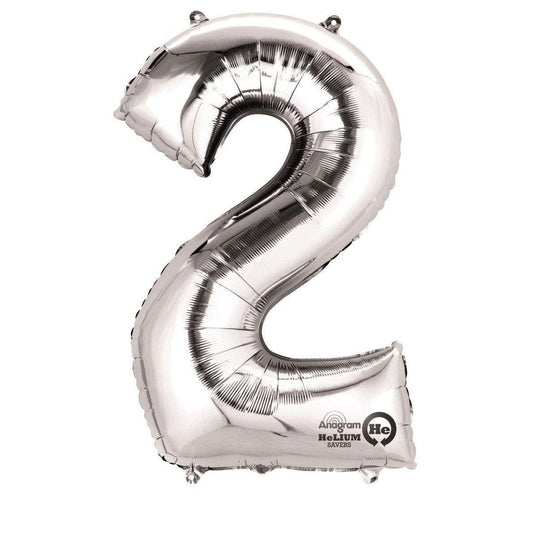 amscan Folienballon Zahl 2, silber, ca. 86cm