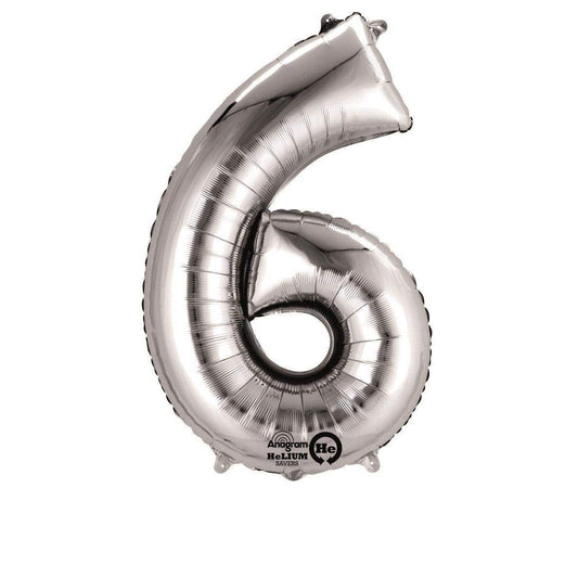 amscan Folienballon Zahl 6, silber, ca. 86cm