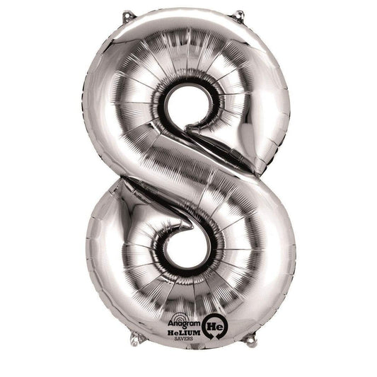 amscan Folienballon Zahl 8, silber, ca. 86cm