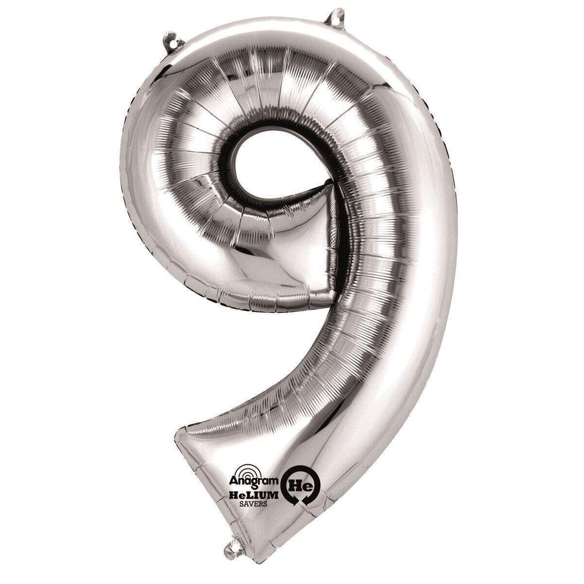 amscan Folienballon Zahl 9, silber, ca. 86cm