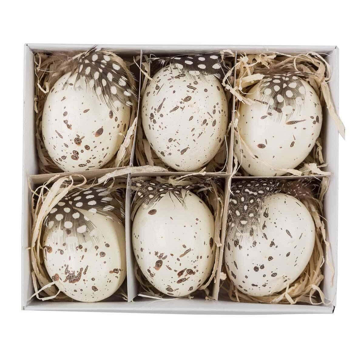 Amsinck & Sell Eier aus Styropor mit Feder, 6 Stück, ca. 5 cm groß