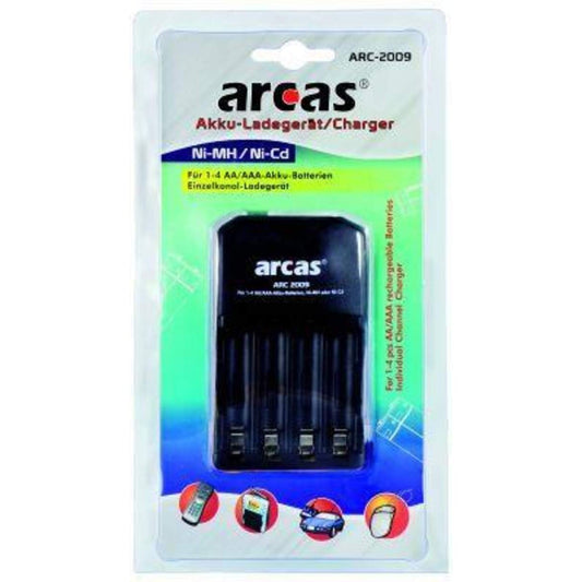 Arcas ARC-2009 Akku Ladegerät, lädt 1-4 x AA, Mignon oder 1-4 x AAA, Micro Akkus