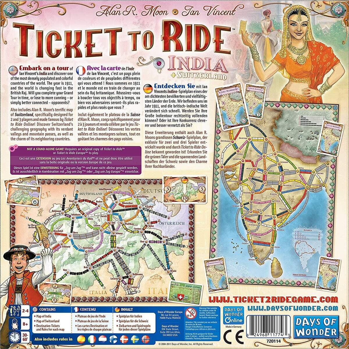 Asmodee Days of Wonder Zug um Zug - Indien + Schweiz (Map Collection 2)