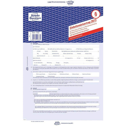 Avery Zweckform 2873 Einheitsmietvertrag für Wohnungen und Häuser, mit Übergabeprotokoll & Hausordnung, A4, 5-seitig