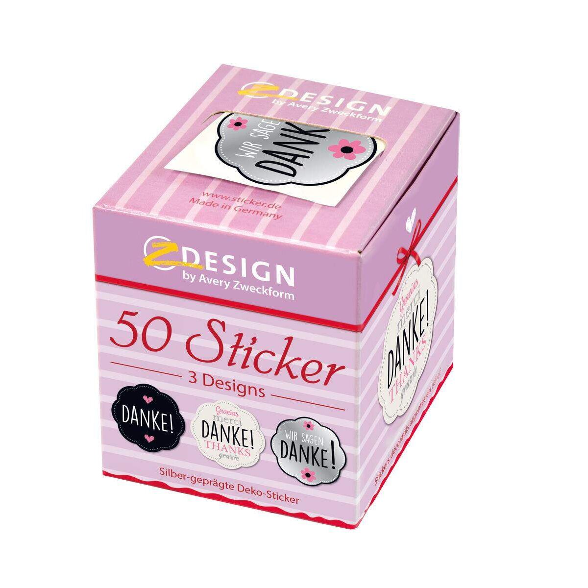 Avery Zweckform Z-Design 56856, Sticker auf Rolle, Danke, 50 Aufkleber