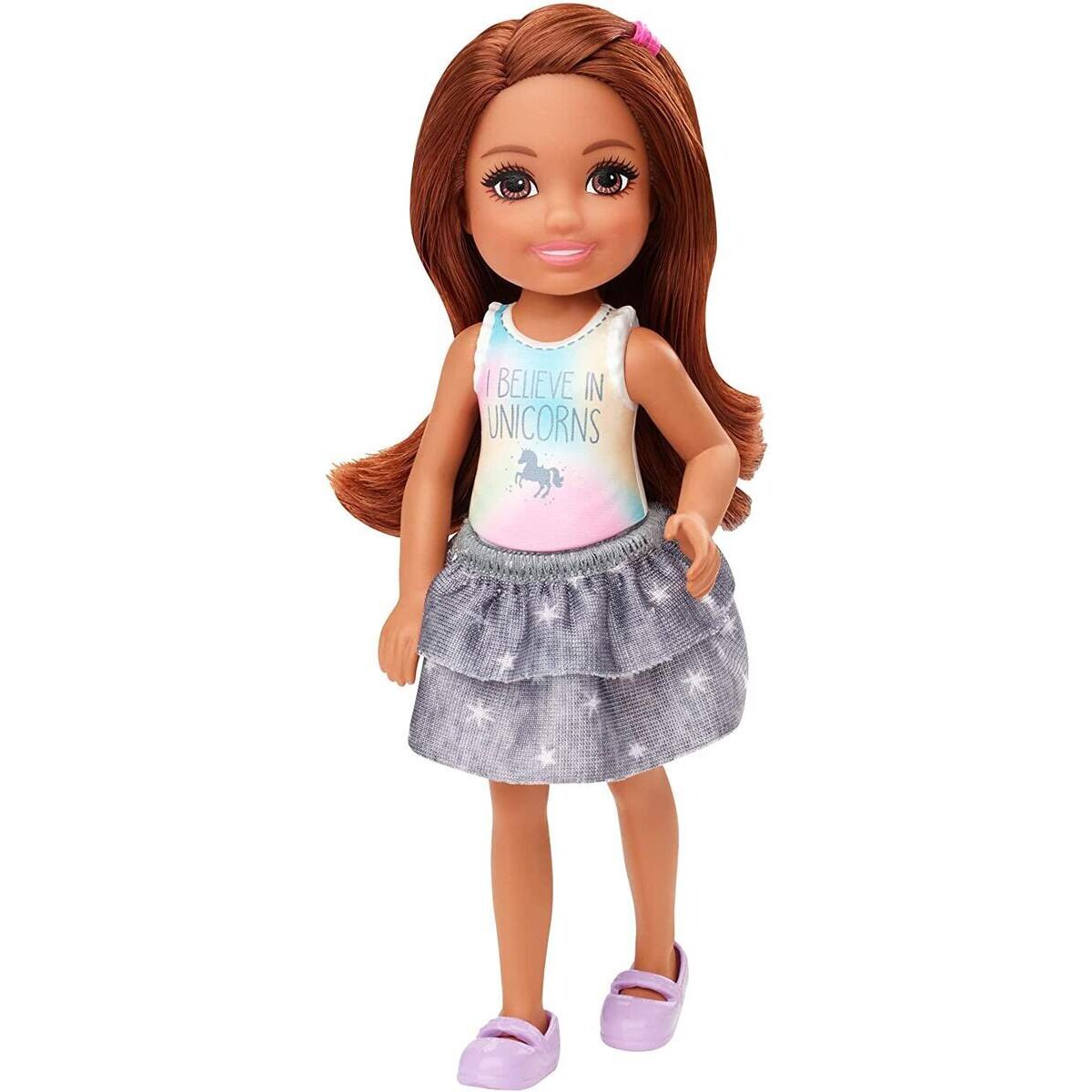 Barbie Chelsea Puppe mit „I believe in unicorns“-Motiv 15 cm