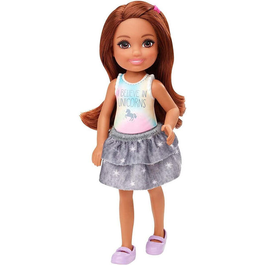 Barbie Chelsea Puppe mit „I believe in unicorns“-Motiv 15 cm