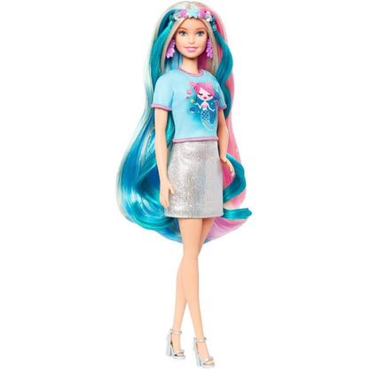 Barbie Fantasie-Haar Puppe (blond), Meerjungfrau- und Einhorn-Look, Anziehpuppe
