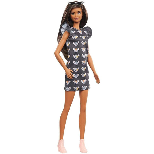 Barbie Fashionistas Puppe im grauen Kleid mit Mausaufdruck