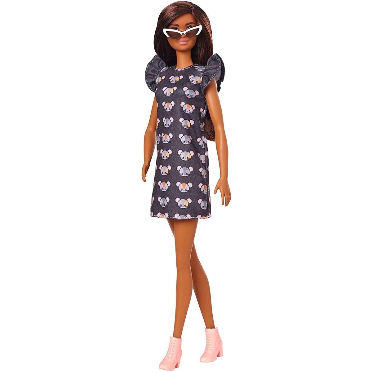 Barbie Fashionistas Puppe im grauen Kleid mit Mausaufdruck