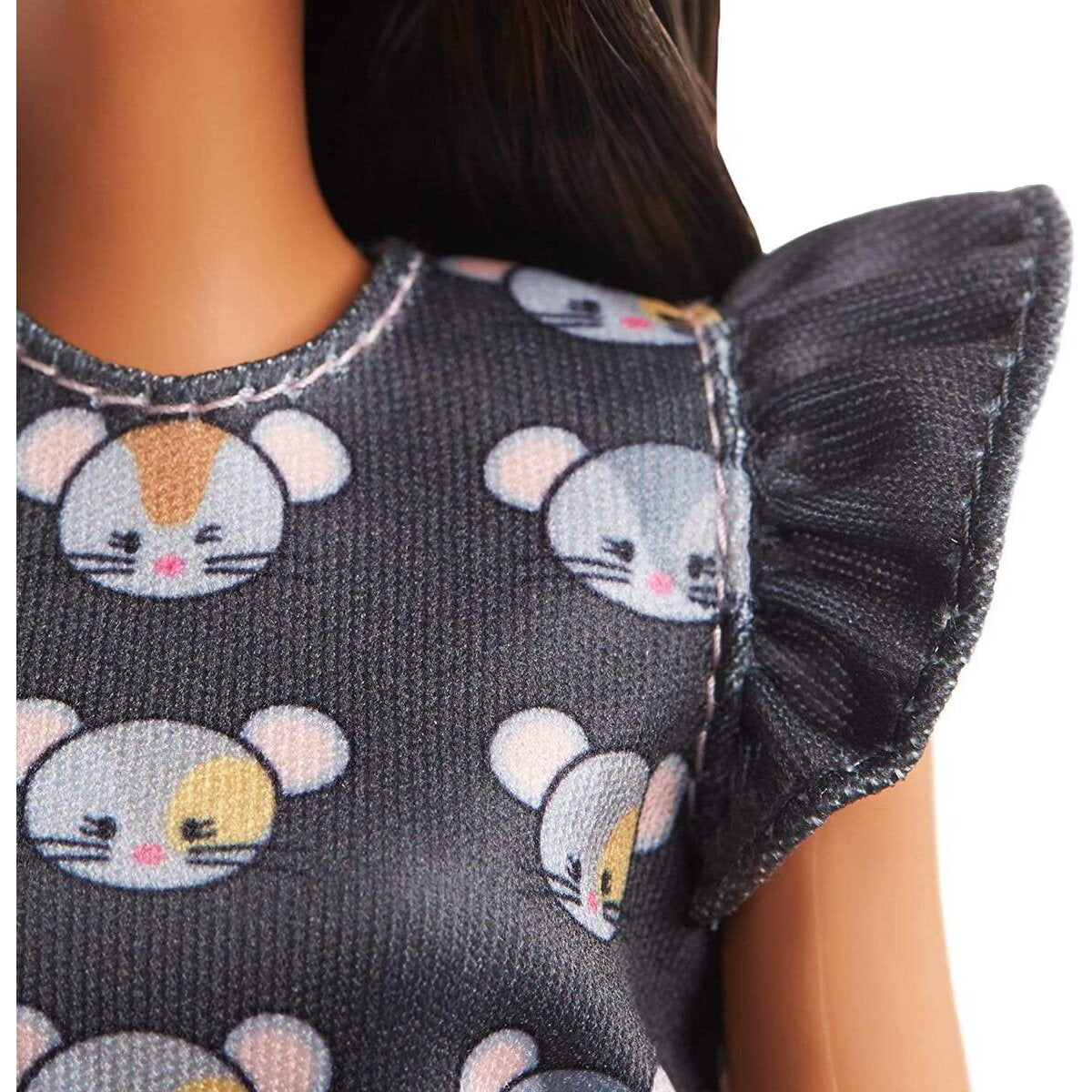 Barbie Fashionistas Puppe im grauen Kleid mit Mausaufdruck