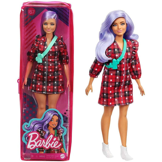 Barbie Fashionistas Puppe im karierten Kleid, Anziehpuppe, Modepuppe