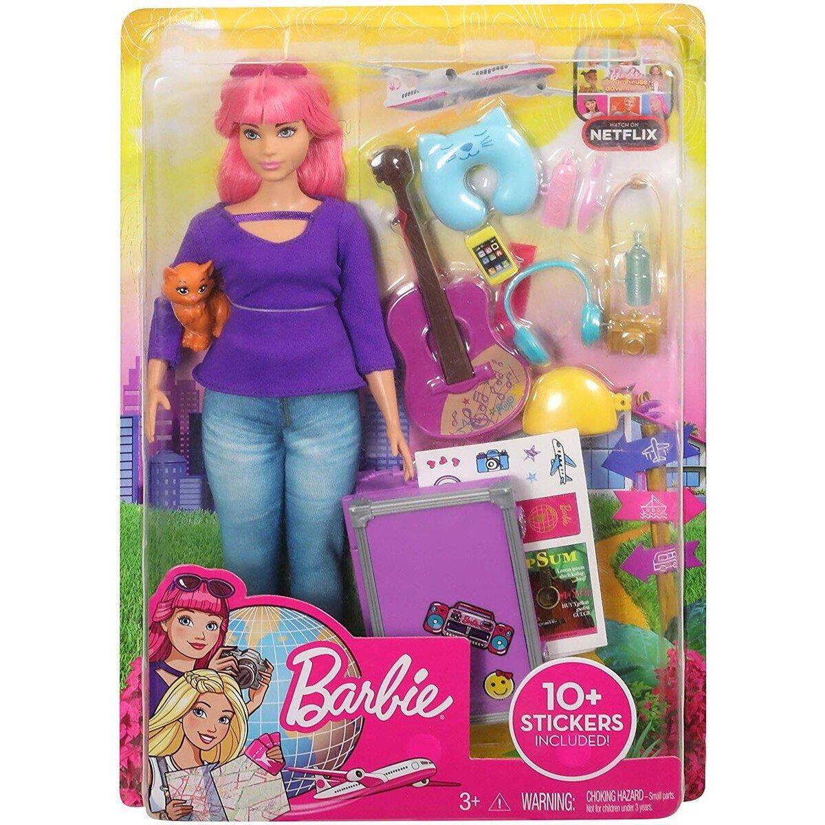 Barbie Reise Puppe mit pinken Haaren und Zubehör