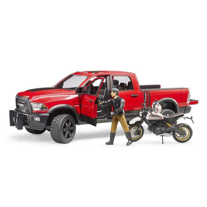 BRUDER® 2502 RAM 2500 Power Wagon mit Scrambler Ducati Desert Sled und Fahrer