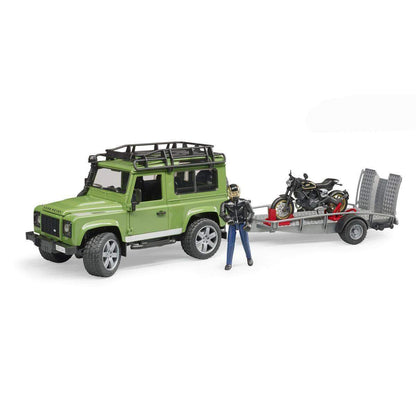 BRUDER® 2598 Land Rover Station Wagon mit Anhänger, Scrambler Ducati Cafe Racer und Fahrer
