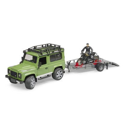 BRUDER® 2598 Land Rover Station Wagon mit Anhänger, Scrambler Ducati Cafe Racer und Fahrer