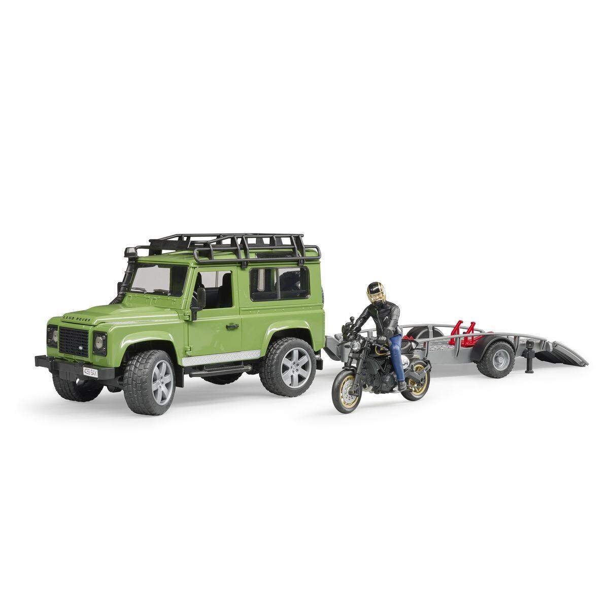 BRUDER® 2598 Land Rover Station Wagon mit Anhänger, Scrambler Ducati Cafe Racer und Fahrer