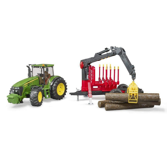 BRUDER® 3054 John Deere mit Rückeanhänger, Ladekran und 4 Baumstämmen