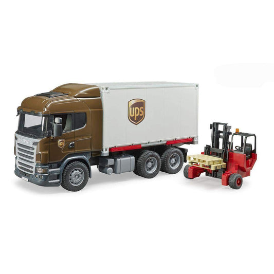 BRUDER® 3581 Scania R-Serie UPS Logistik- LKW mit Mitnahmestapler