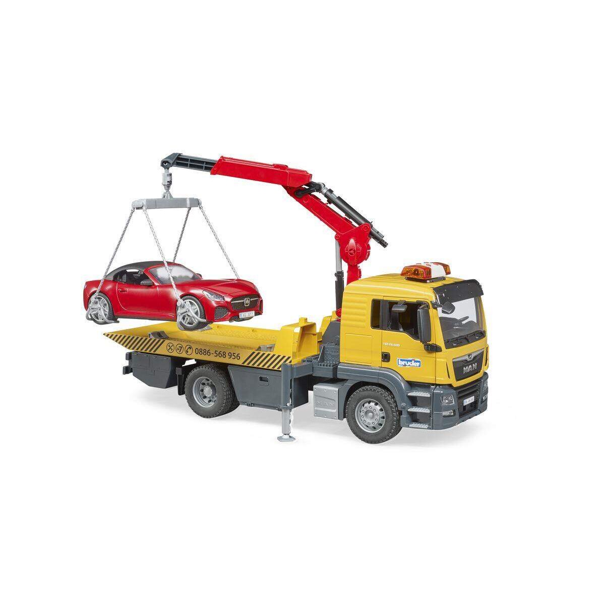 BRUDER® 3750 MAN TGS Abschlepp-LKW mit Roadster und Light & Sound Module