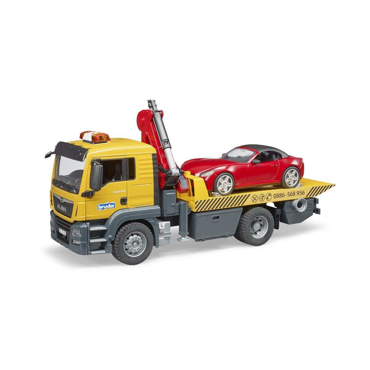 BRUDER® 3750 MAN TGS Abschlepp-LKW mit Roadster und Light & Sound Module