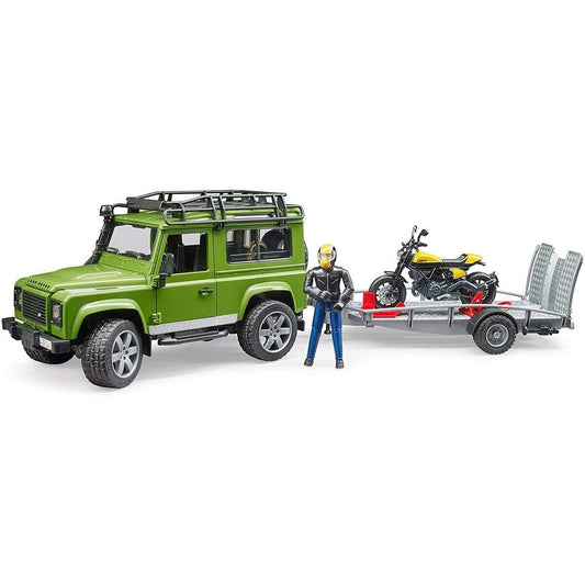 BRUDER® Land Rover Defender mit Anhänger und Scrambler Ducati Full Throttle