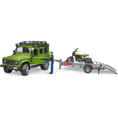 BRUDER® Land Rover Defender mit Anhänger und Scrambler Ducati Full Throttle